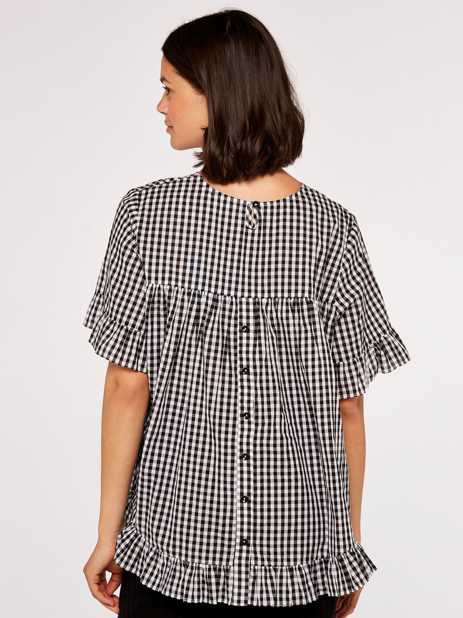 Gingham Ruffle Top Apricot Clothing