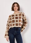 Crochet Squares Cropped Jumper, Burgundy, large