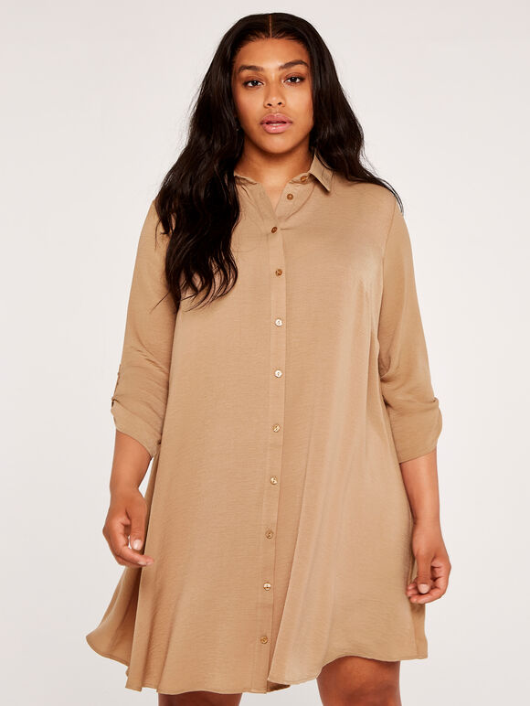 Curve Shirt Swing Dress, Stone, large