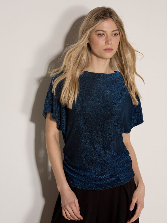 Glitter Ruched Top, Teal, large