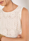 Crochet Lace Tile Shell Top, White, large