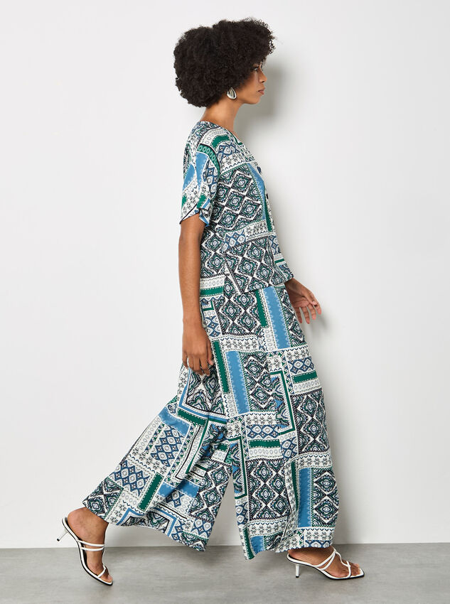 Folk Patchwork Wide Leg Trousers, Blue, large