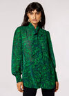 Painterly Marble Tie Neck Blouse, Green, large