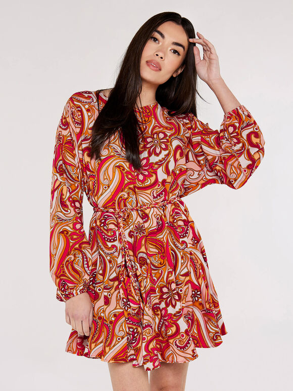 Swirl Flute  Mini Dress, Pink, large