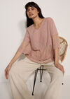 Embroidered Cotton Mesh Blouse, Pink, large