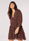 Ditsy Floral Ruched Mini Dress, Black, large