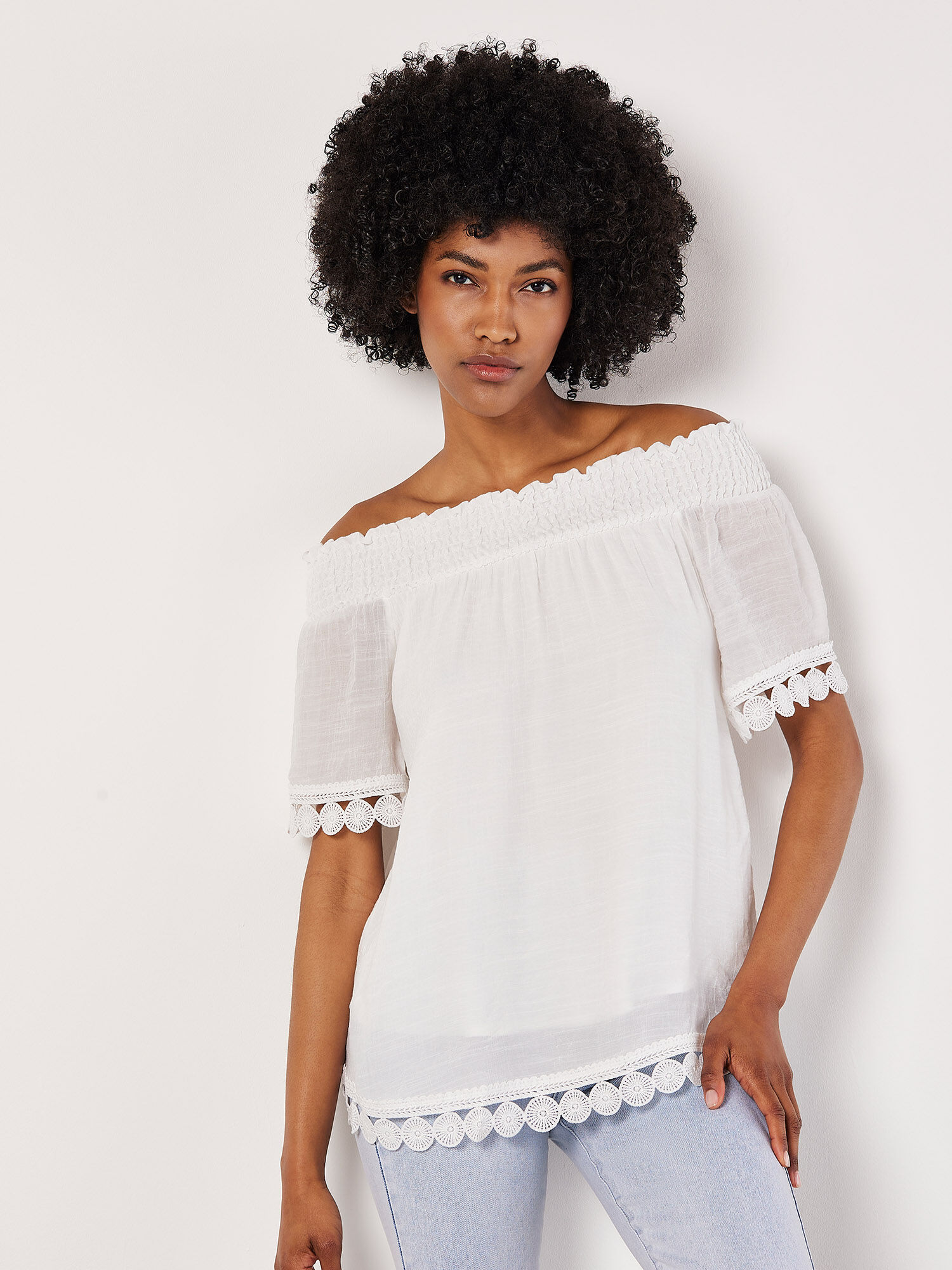 White crochet bardot top outlet
