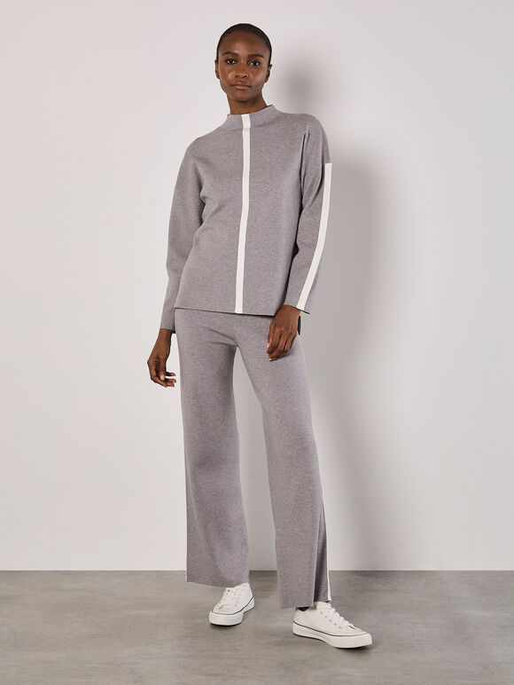 Mock Neck Mono Stripe Jumper, Grey, large