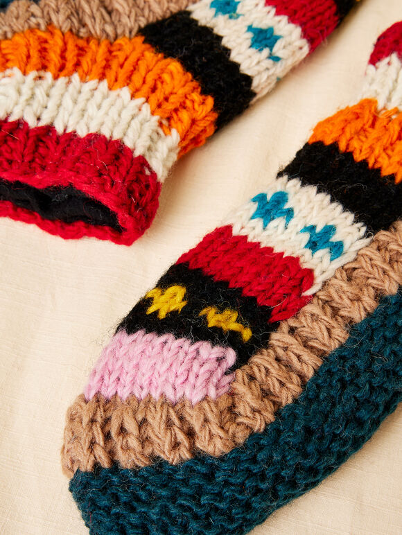 Hand Knit Multicolour Stripe Socks, Assorted, large
