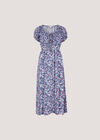 Watercolour Floral Milkmaid Midi Dress, Purple, large