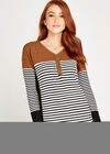 Zip Stripe Curve Jumper, Rust, large