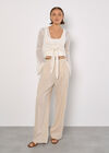 Crochet Mesh Bell Sleeve Cardigan, White, large