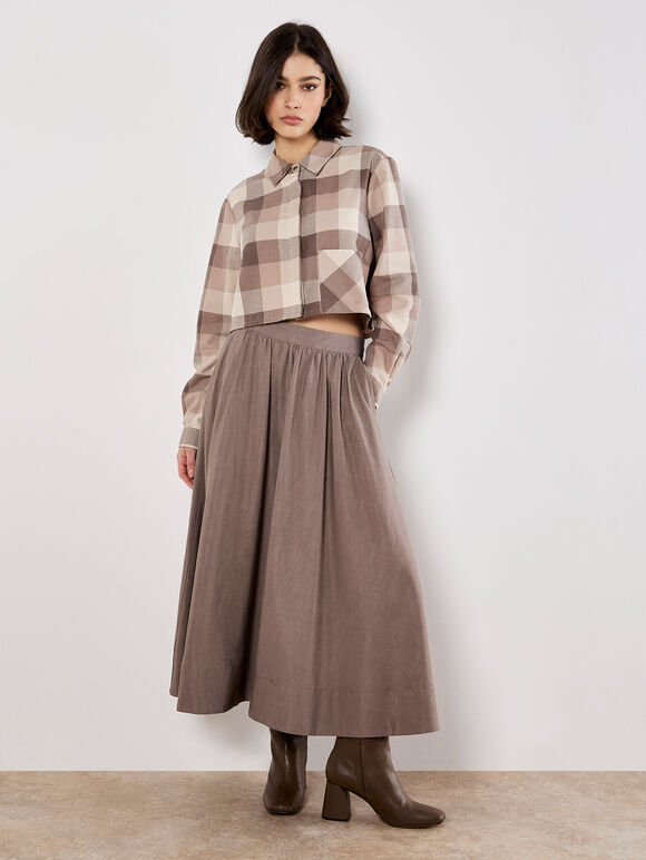 Check Print Cropped Shirt, Grey, large