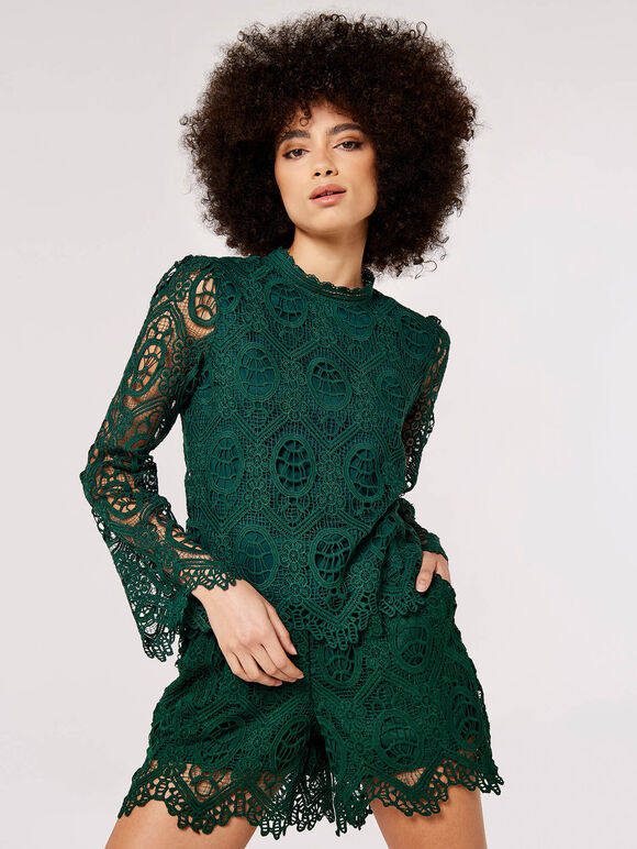 Scallop Lace Top, Green, large