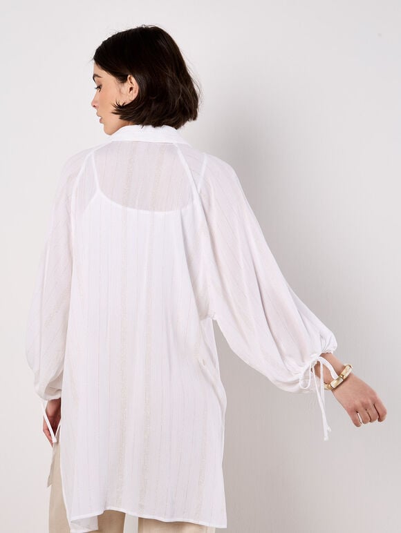 Oversized Longline Shimmer Shirt, White, large