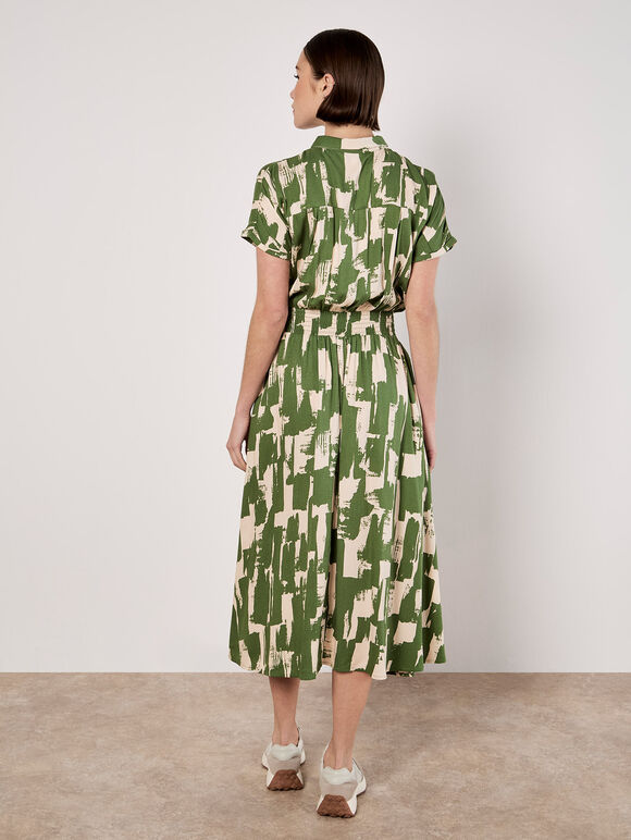 Brushstroke Squares Utility Midi Dress, Green, large