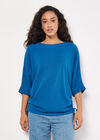 Soft Touch Drawstring Batwing Top, Blue, large