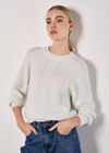Chevron Pointelle Shimmer Jumper, Cream, large
