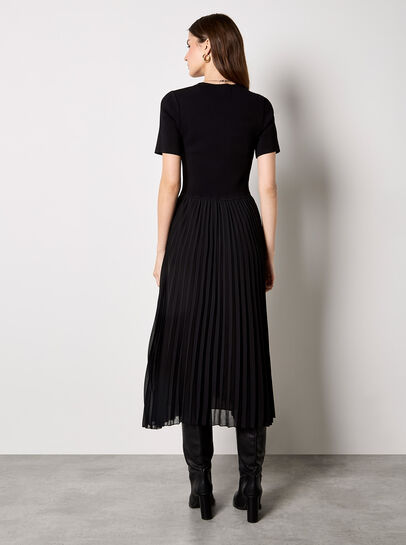 Rib Knit Chiffon Skirt Midi Dress