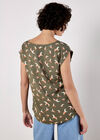 Bird Print Graphic Woven T-Shirt, Khaki, large