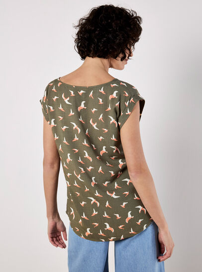 Bird Print Graphic Woven T-Shirt