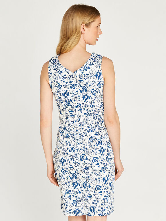 Oriental Floral Collared Dress, Cream, large
