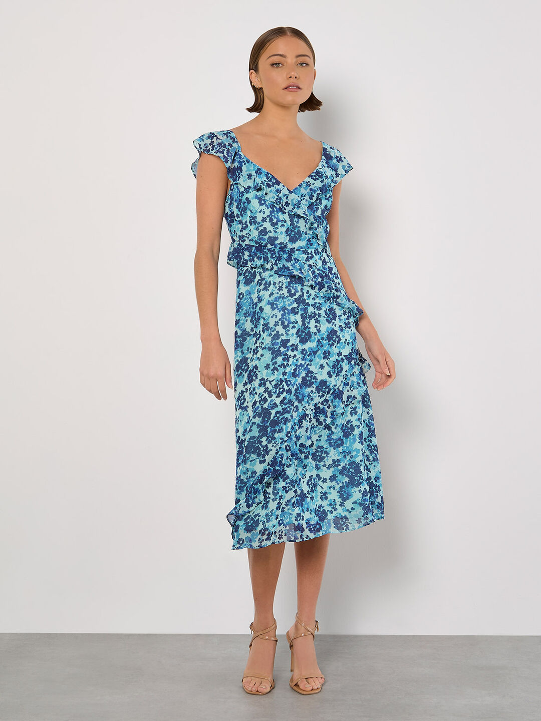 Floral Asymmetric Ruffle Midaxi Dress