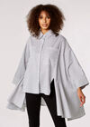 Oversized Striped Cotton Shirt, White, large