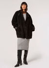 Tight Knit Borg Oversized Coat, Black, large