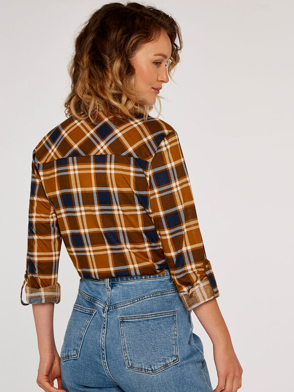 Check Tie Front Shirt, Rust, large