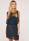 Beaded Skirt Mini Dress, Navy, large