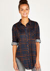 Navy Check Drop Shoulder Shirt, Navy, large