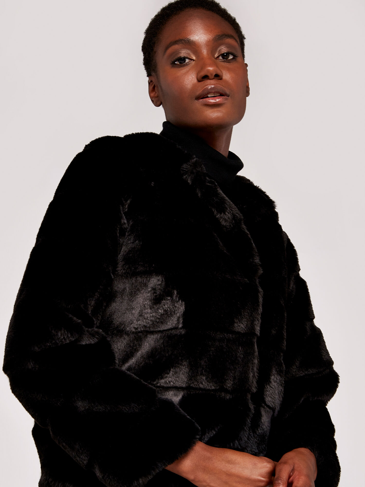 Tiered faux cheap fur jacket