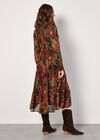 Ikat Chiffon Smocked Midi Dress, Khaki, large