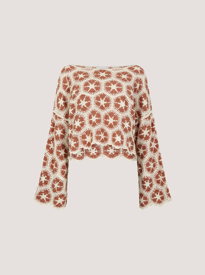 Bell Sleeve Cotton Crochet Top