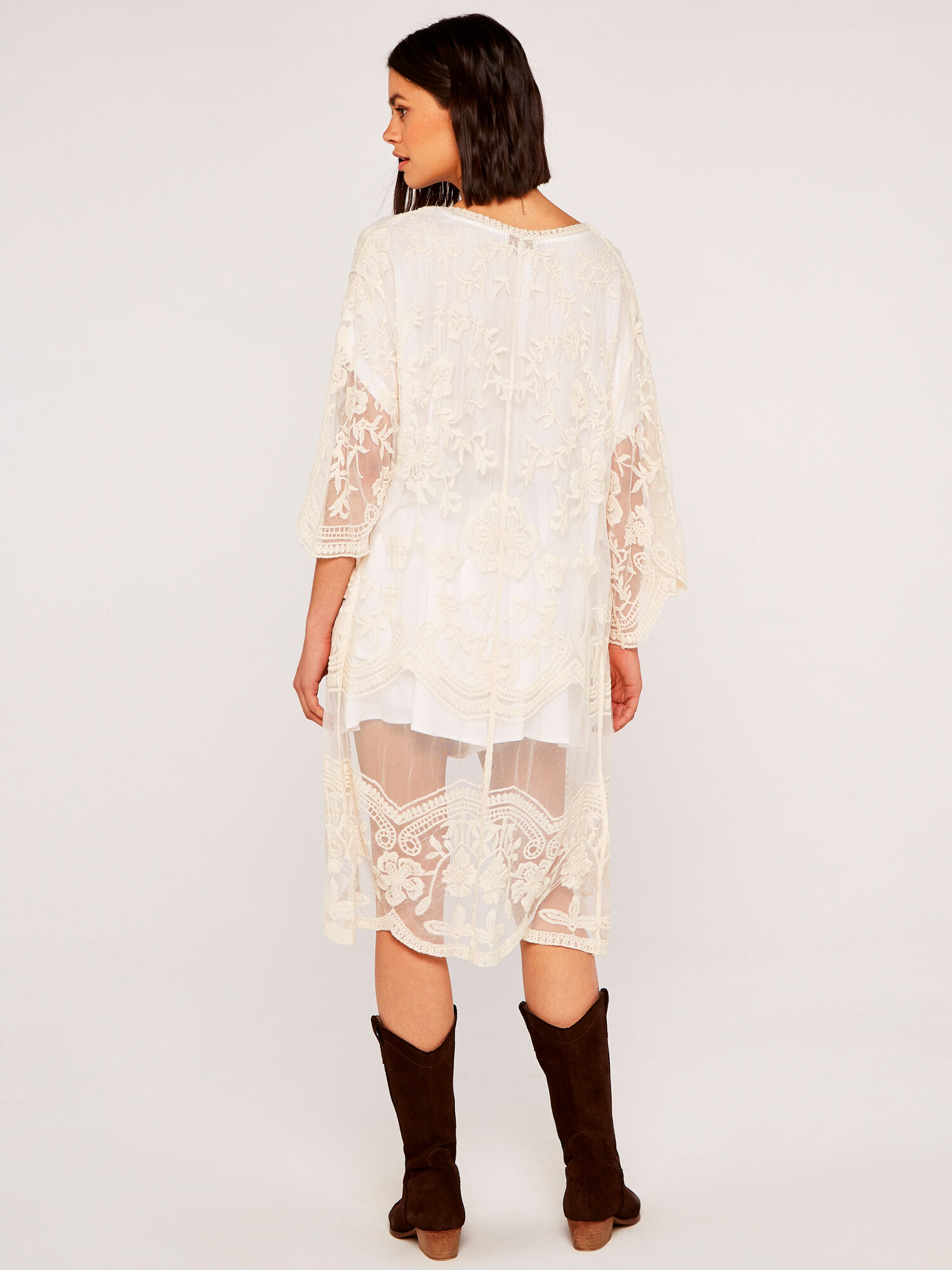 Mesh Scallop Edge Cardigan Apricot Clothing