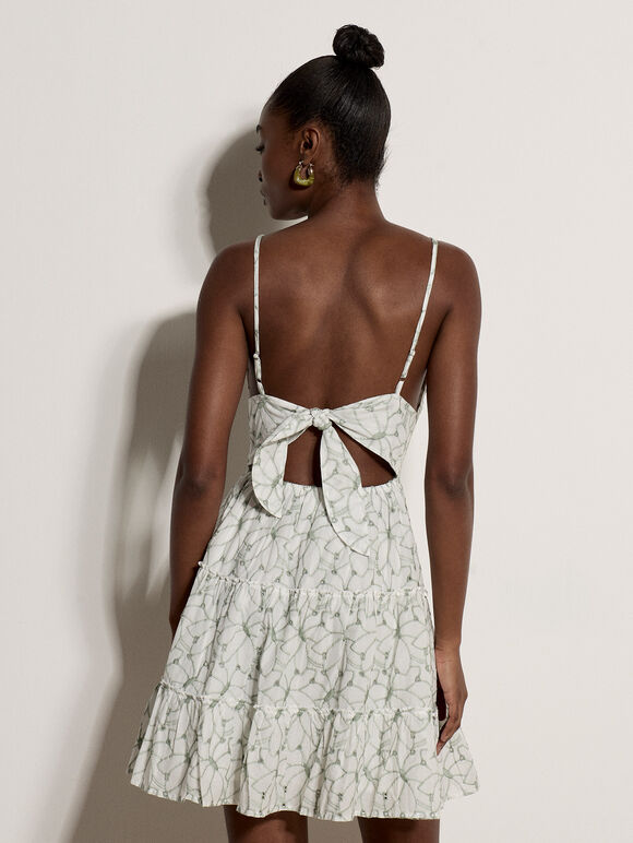 Bow Back Floral Embroidered Cami Mini Dress, White, large
