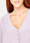 Button Front V Neck Long Sleeve Blouse, Lilac, large