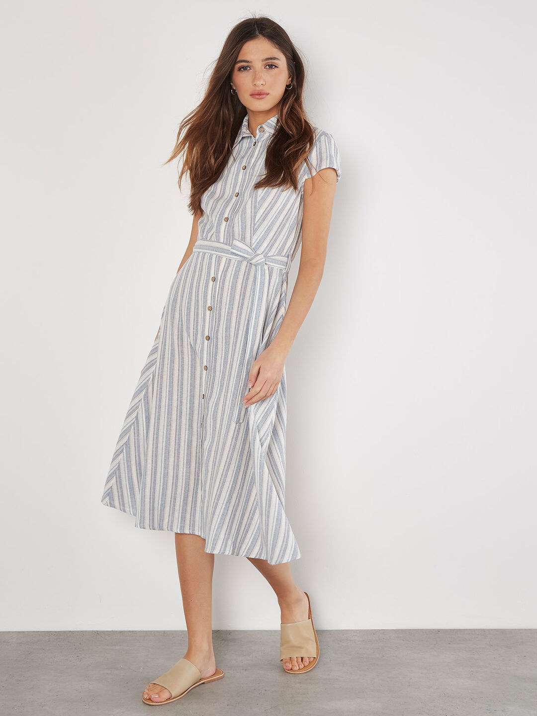 Image of Striped Midi Shirt Dress
