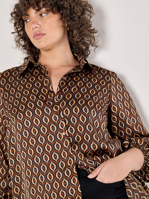 Curve Retro Diamond Satin Shirt, Rust, large
