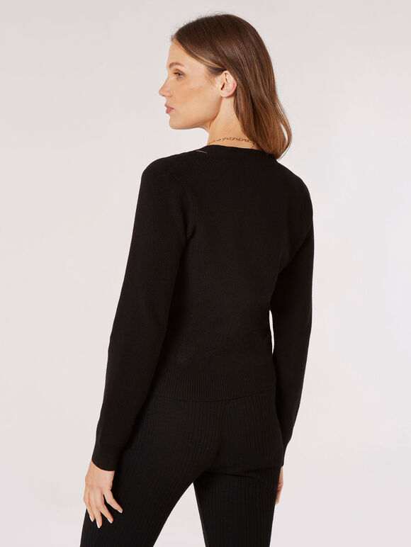 Cut-Out Detail Ribbed Jumper, Black, large