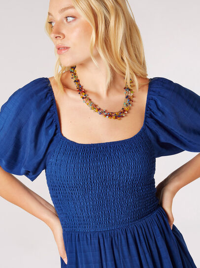 Self-Check Smocked Milkmaid Midi Dress