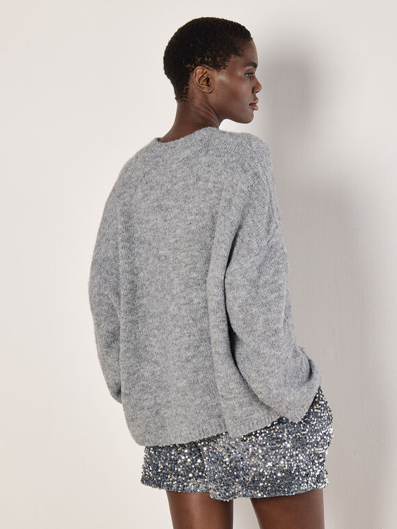 Fluffy Oversized Jumper, Grey, large