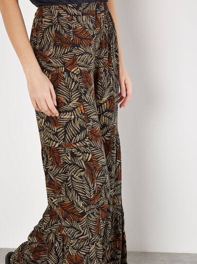 Batik Leaves Tiered Wide-Leg Trousers