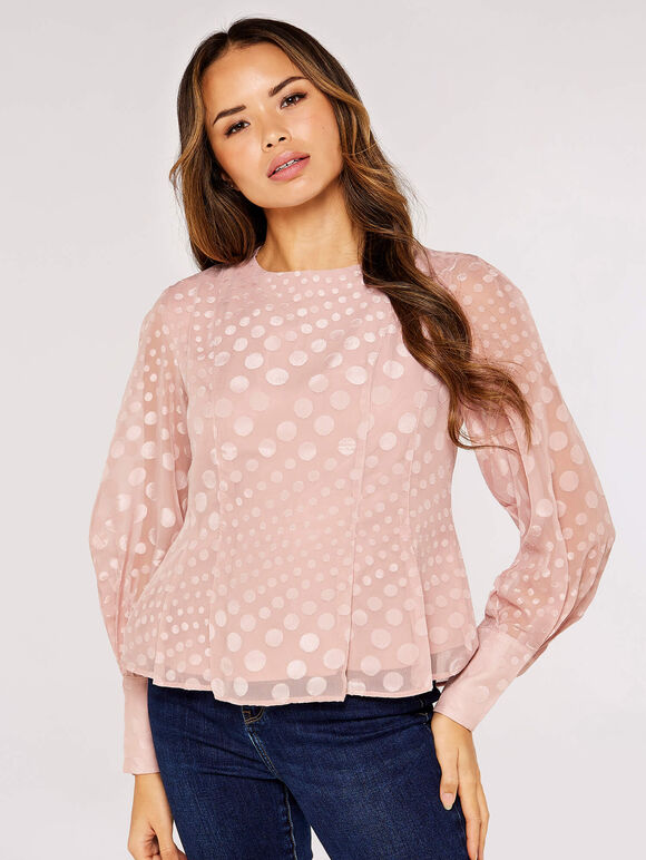Jacquard Dot Chiffon Blouse, Pink, large