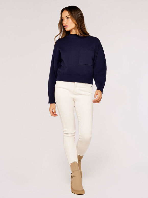 Boxy Pocket Jumper, Navy, large