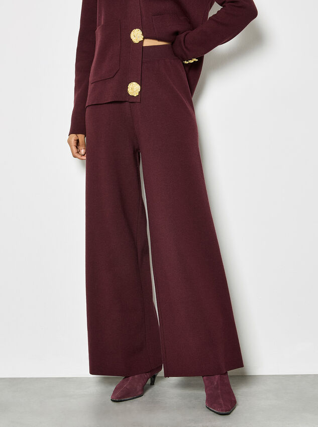 Soft Knit Wide Leg Trousers, Burgundy, large