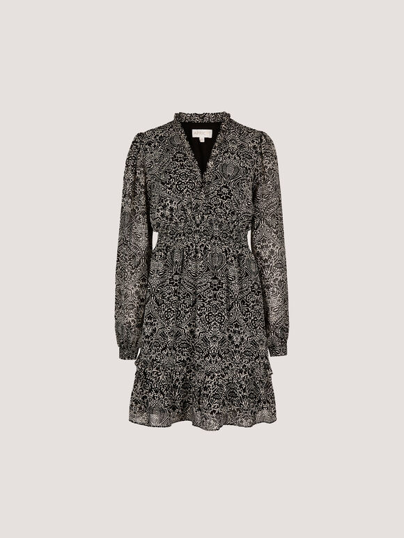 Paisley Mini Dress, Black, large
