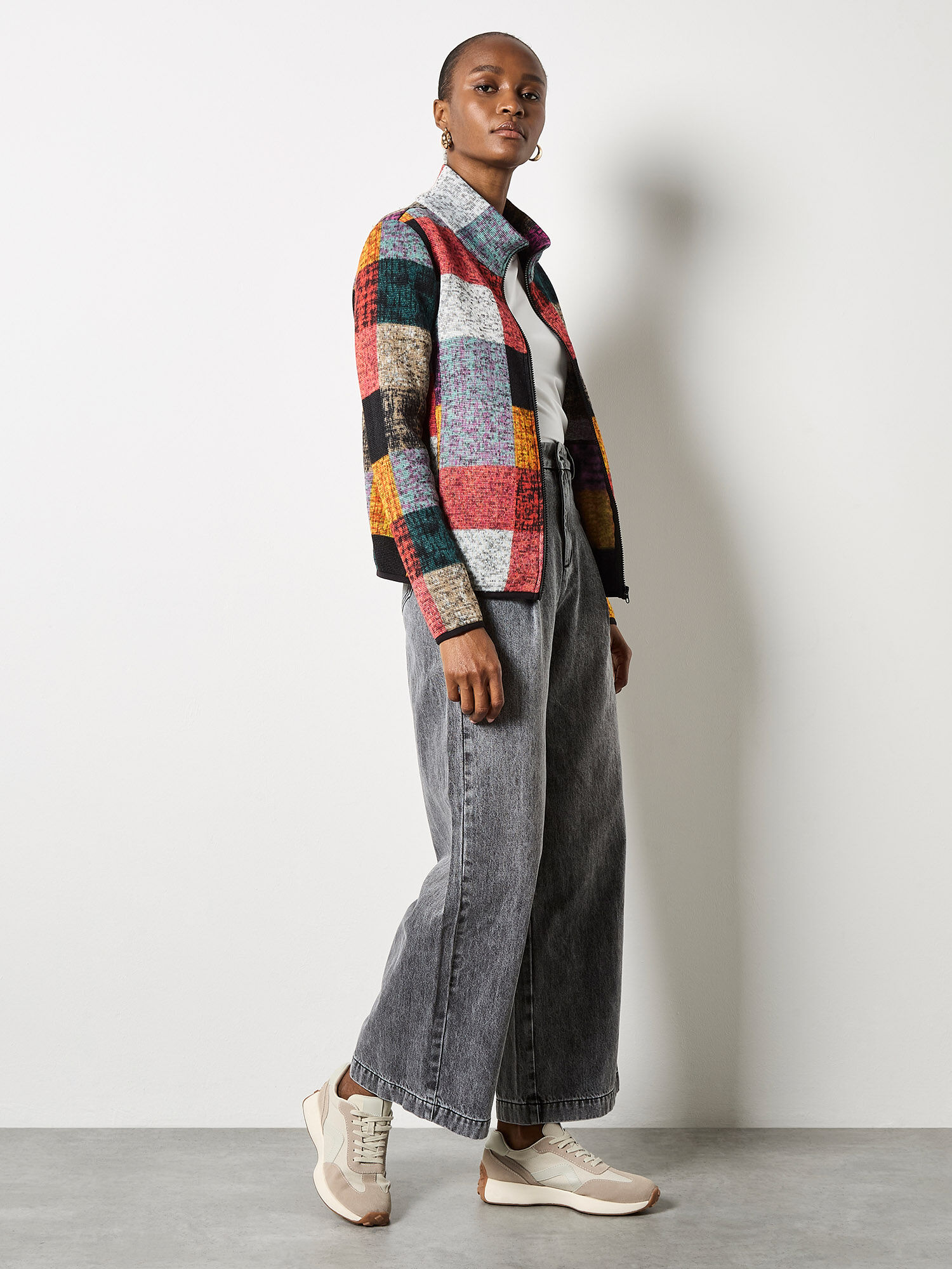 ジャケット・アウター eaphi WOOL LIKE CHECK JACKET Colourful Check Fleece Jacket | Apricot Clothing