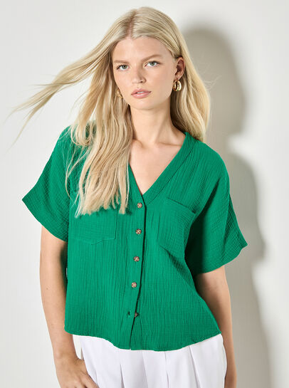 Textured V-Neck Blouse
